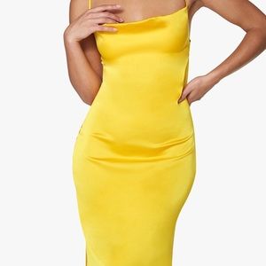 Weworewhat evening stretch Charmeuse dress in lemon chrome